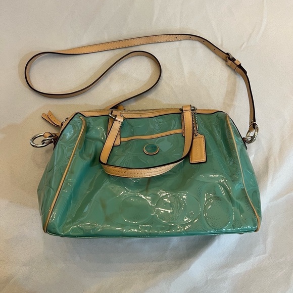 COACH 100% Authentic Y2K Tiffany Colored Patent Logo, Crossbody Bag, 15” x 9”. - Picture 1 of 10